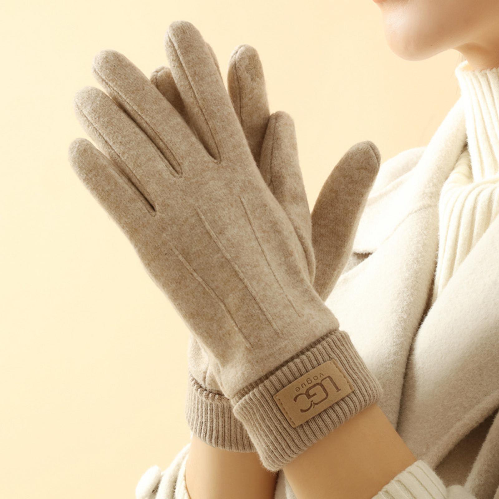 

Warm Winter Gloves Velvet Letter Gloves New Plush Gloves Women, Faux Elastic Warm Gloves For Cold Weather One Size хакі