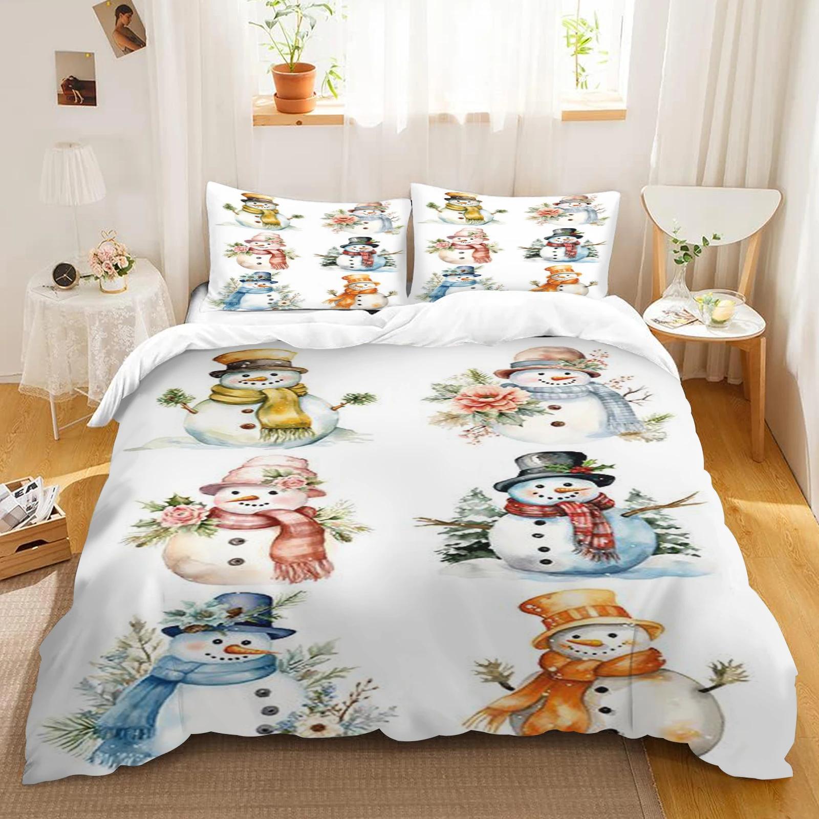 

Comforter Christmas Snowman Cartoon Printed Polyester Pillow Set King Size Bedding Set Holiday Children Gifts Comforter (quilt)-EU Single(135*200cm)3pcs