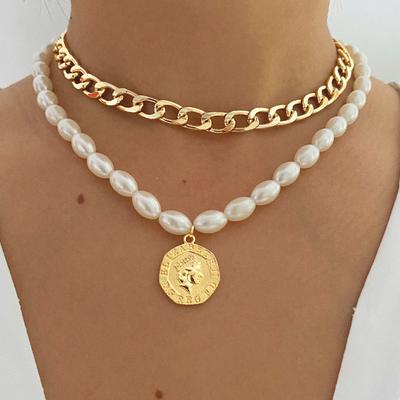 Vintage Persönlichkeit klobige kubanische Kette Choke Halskette Charme Perlen Anhänger Halskette Statement-Schmuck für Frauen