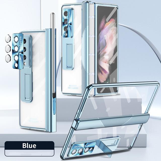 Shockproof Plating Full Protection Cases For Samsung Galaxy Z Fold4 5g Fold 4 Fold3 Fold 3 Tempered Glass S Pen Holder Coque