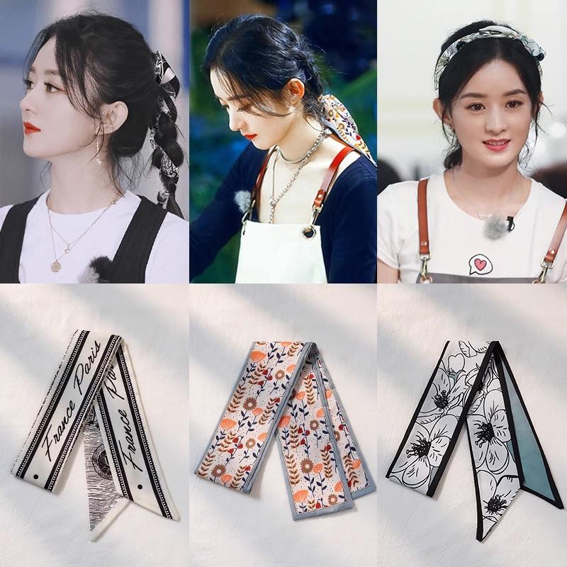 Silk Scarf Headband French Braided Hair Ribbon Versatile Ponytail Streamer Headgear Bag Decoration