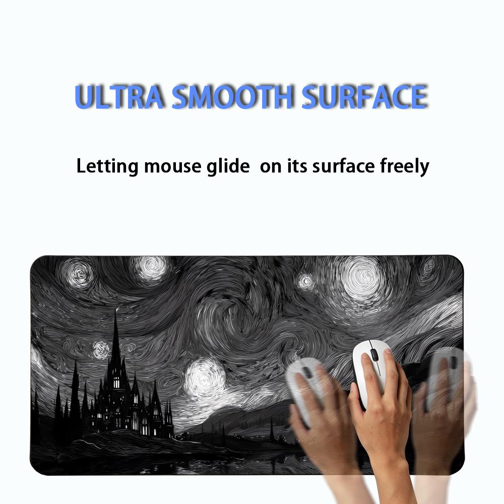XXL Oil Painting Pattern Gaming Mouse Pad, Non-Slip Edge-Locked Rubber Keyboard Rug, Extra Large Office Decorative Desk Mat
