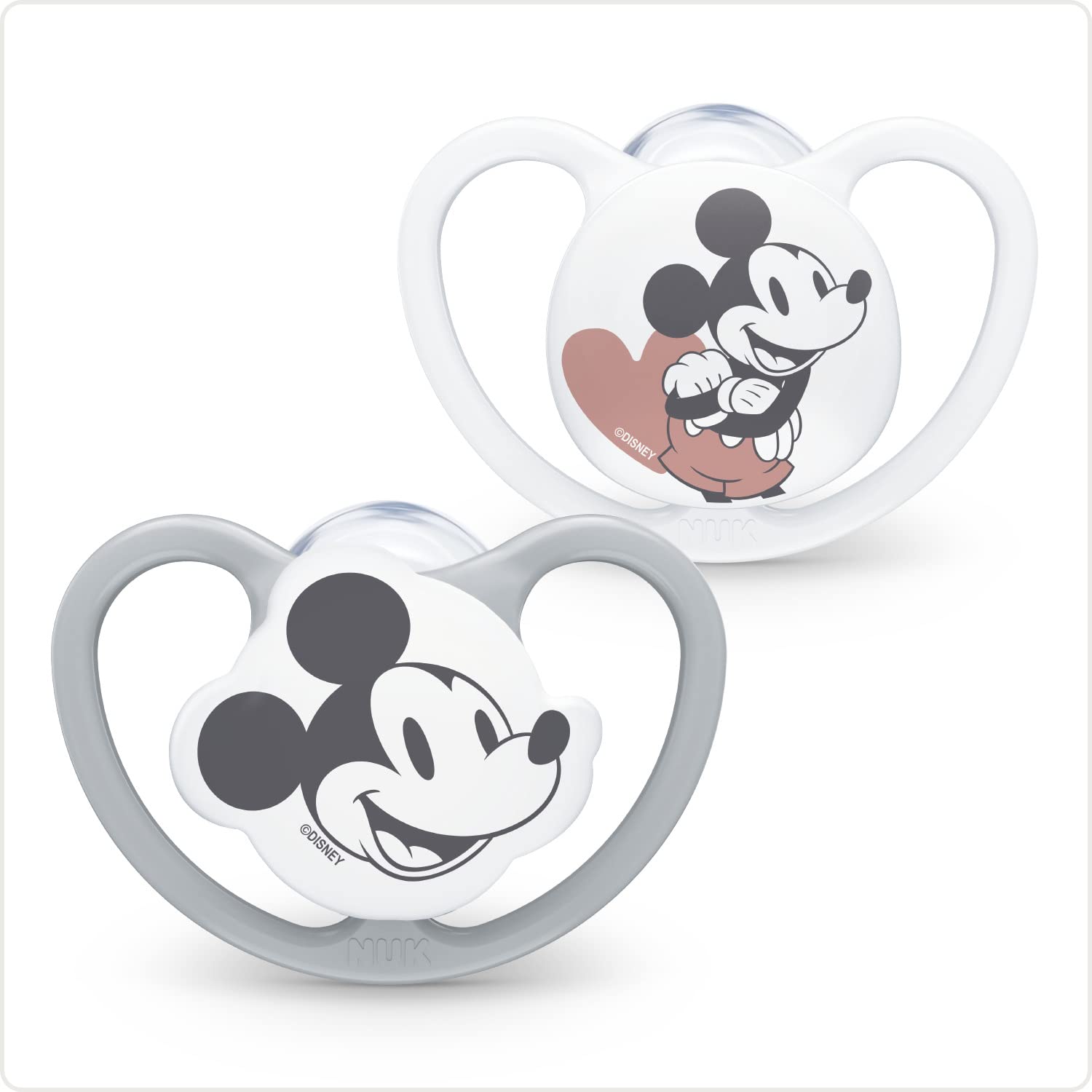 

NUK Nook Space Mickey Pacifiers for Babies Disney with Disinfectant Set of 2 0-6 Months, Design, Silicone, Case, (OCNK2185184)