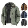 Men Sweatshirt Coat with Hooded Long Sleeve Multiple Pockets Zipper Placket Thickened Plush Lining Jacket