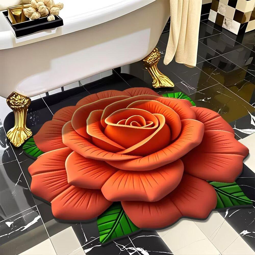 Tapis de sol floral en peluche Absorbant Terre de diatomée Tapis de sol Antidérapant Motif floral 3D Tapis pour chambre Entrée Cuisine