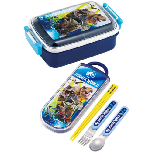 Skater Children's Lunch Box Trio Set Chopsticks Spoon Fork Kids Cutlery Antibacterial Treatment Easy To Open Sliding Type Made In Japan Jurassic 24 Bo