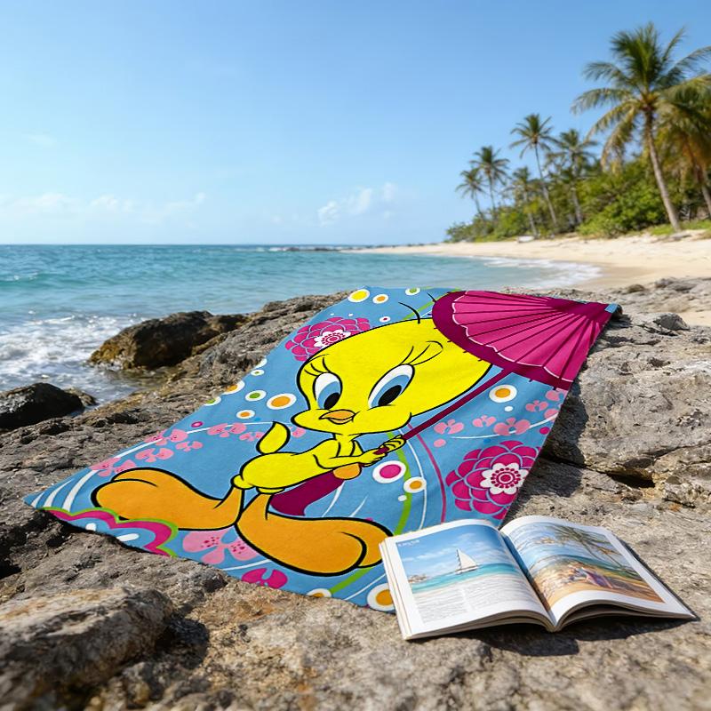 1pc Tweety3 Beach Towel, Beach and Seaside Swimming Pool Equipment, Fashion Pattern, Rectangular, Travel Essentials