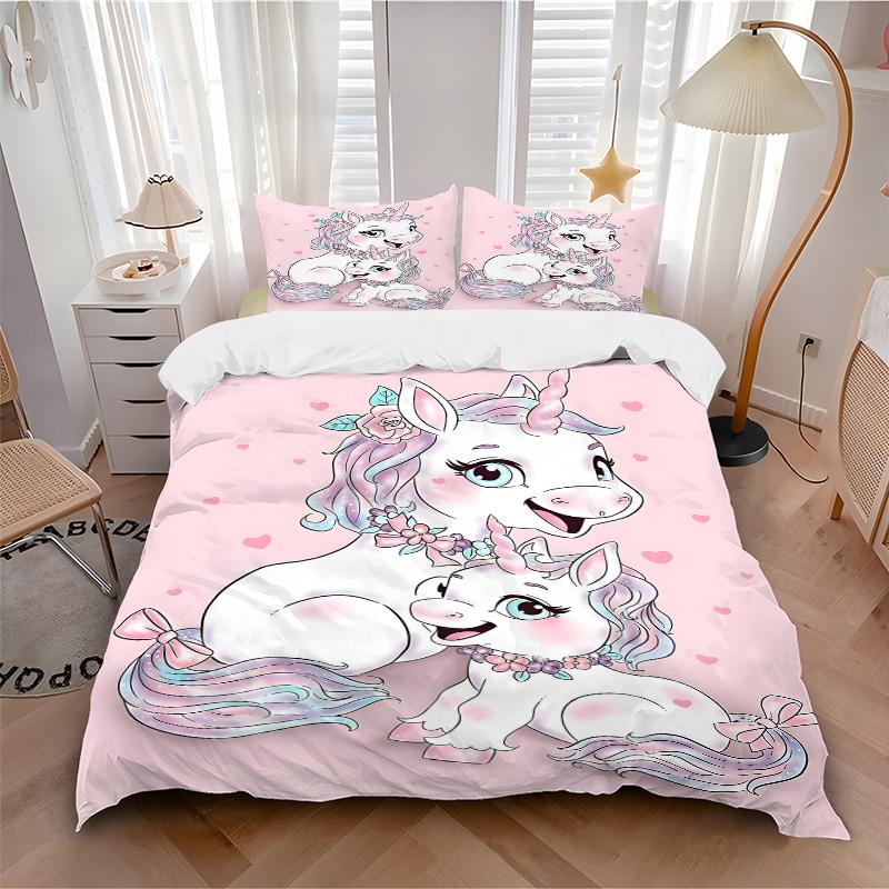 Unicorn Family Love Print 3Pcs Bedding Setduvet Cover With 2 Bedropillowcase Home Birthday Gift