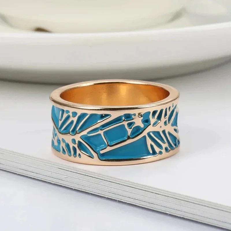 

New Creative Women Rings Engraved Design with Blue Enamel Handmade Finger Accessories Anniversary Gift Statement Zircon Bulk 6