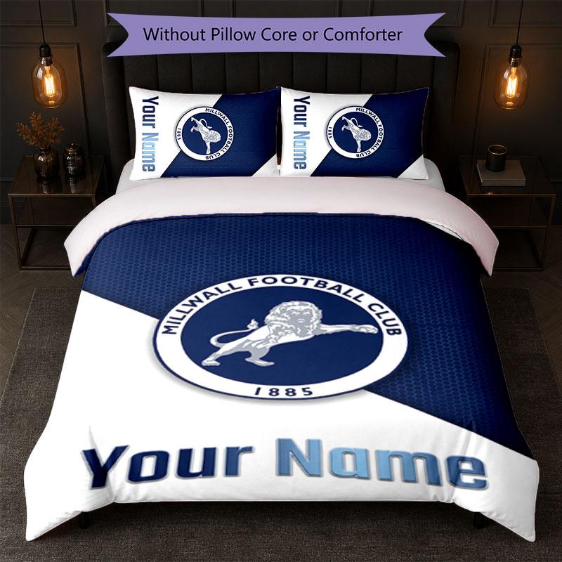 Millwall Custom Name Text Bedding Set 1 Duvet Cover+2 Pillowcases Soccer Logo Personalized Gift For Special Occasion Bedroom Decor