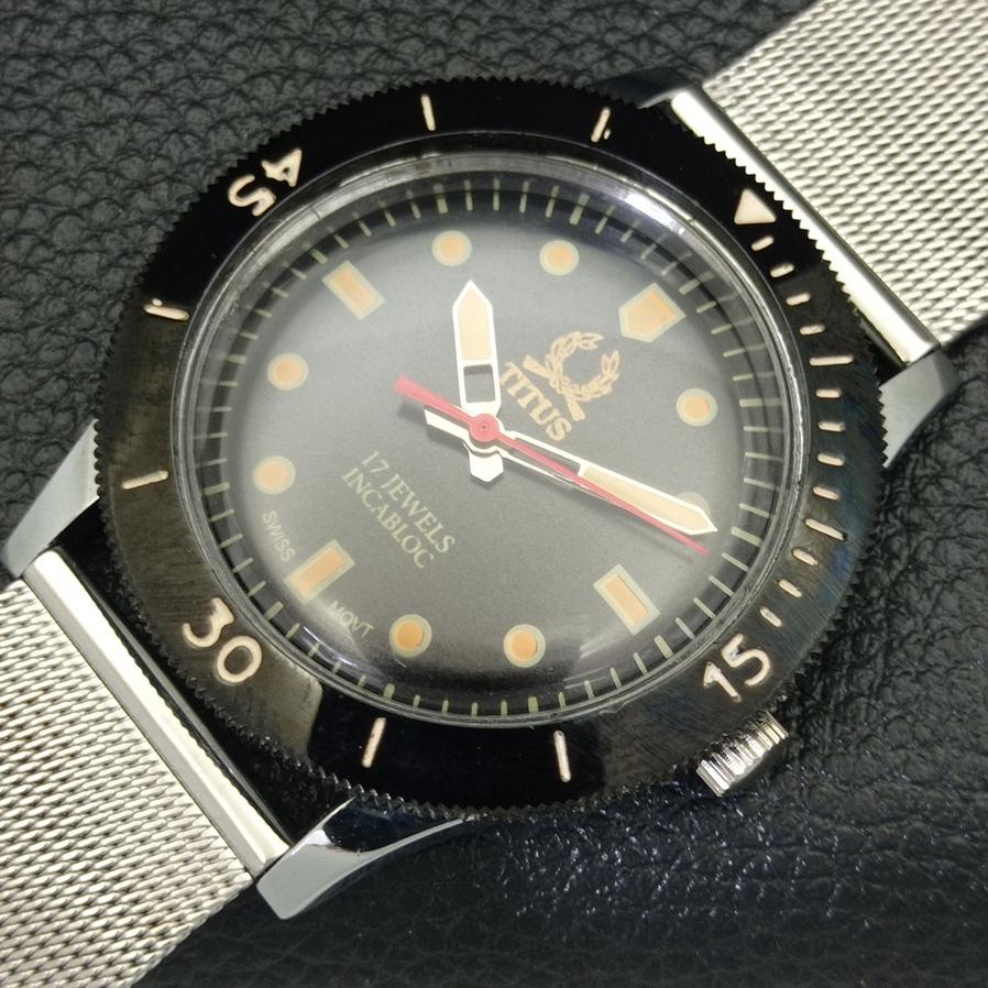 40MM DREHBARE LÜNETTE SCHWEIZER HERREN AUFGEARBEITETE TITUS SCHWARZES ZIFFERBLATT UHR a430789-2 R104-a430789