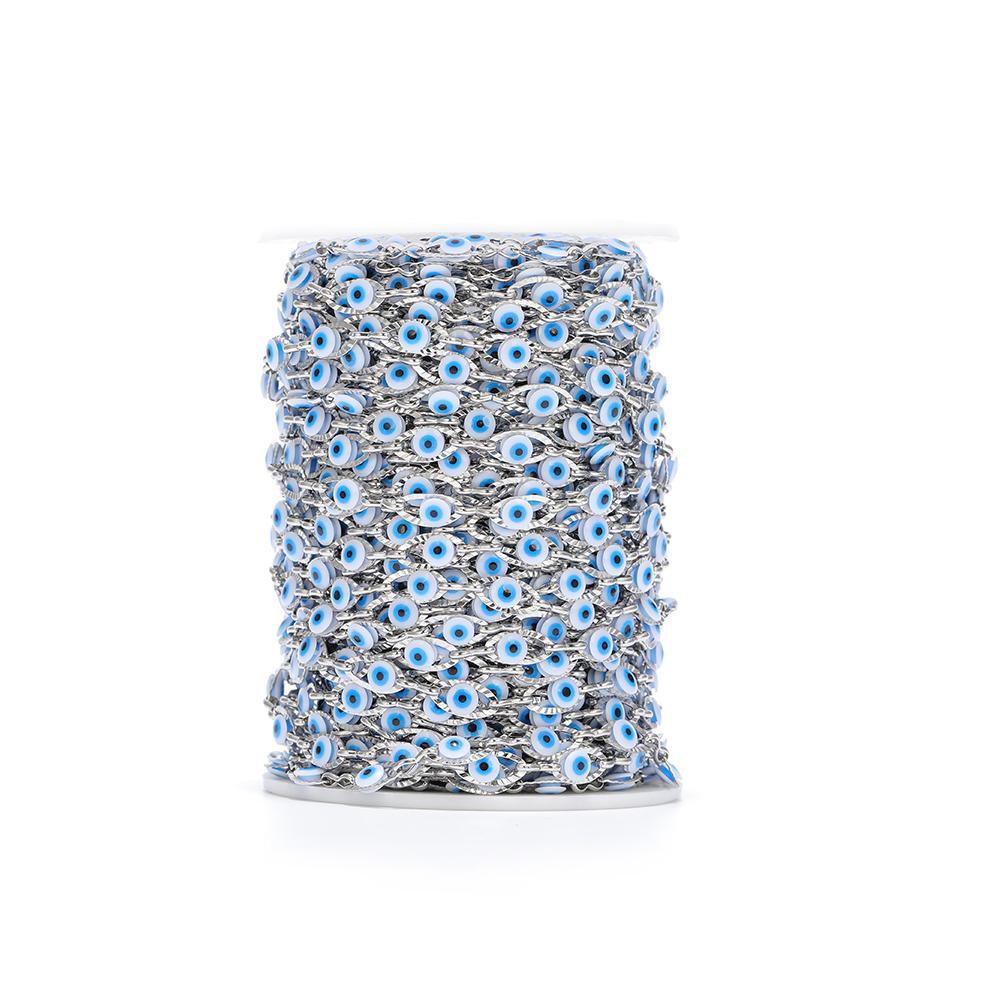 1 Meter Stainless Steel Plastic Beads Turkey Eyes Charms Oval Link Chains Beaded Chain for DIY Jewelry Necklace Bracelet Making