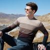 100% Sheepskin & Thick Jacquard Cross Color Striped Round Neck Woolen Sweater for Men's Autumn/Winter Warmth Sweater