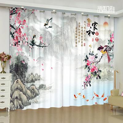 Elegant Luxury Room Chinese Style Landscape Decoration Print Advanced Living Room Study Bedroom Window Shutters Blinds 2panels