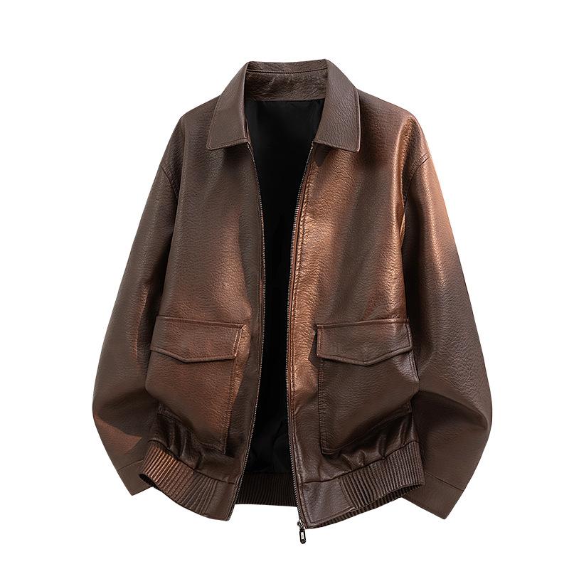 Locomotive men's leather jacket American retro pu leather hard loose street trend casual jacket leather jacket men