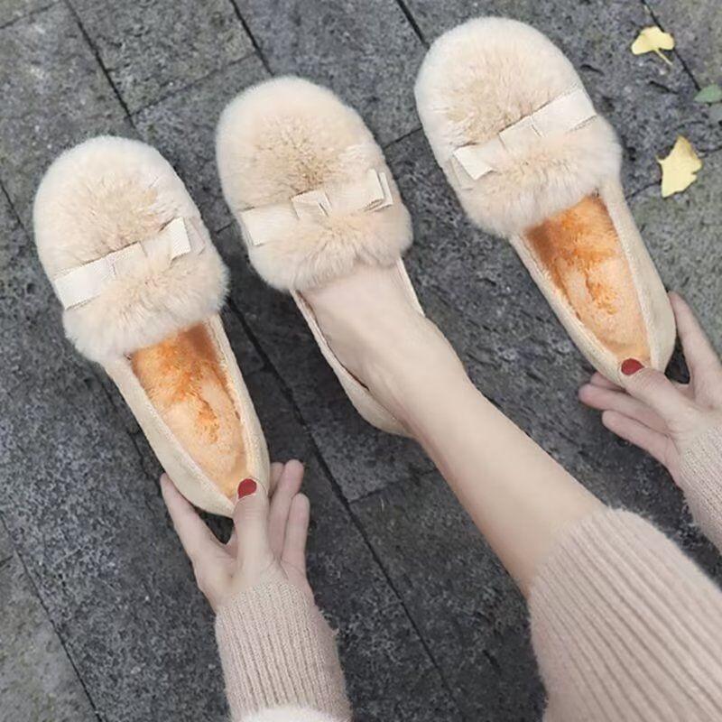 Fashion Women's Winter Furry Flat Shoes Round Toe Slip-on Female Loafers 2025 New Warm Fur Casual Moccasin Walking Shoes Zapatos Mujer
