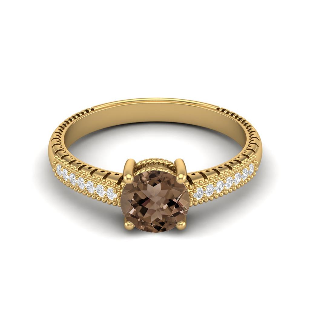 0.97 Ctw Round Smoky Quartz 925 Sterling Silver Gold Vermeil Solitaire Women Wedding Ring