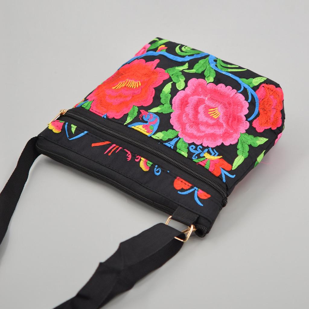 Ethnic Style Canvas Crossbody Bag With Embroidery For Casual Travel And Outings
