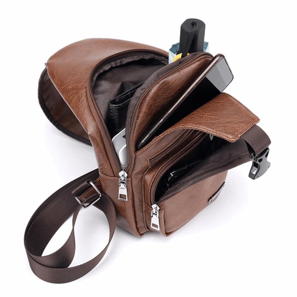 Multifunctional Men's Crossbody Sling Bag USB Charging Single Shoulder Bag Casual Wear