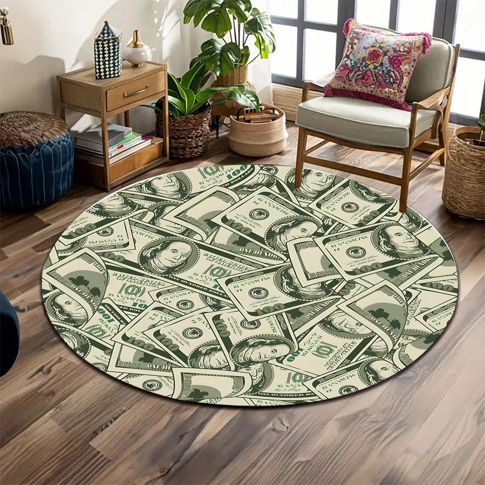 Dollar Bills Pattern Rug Print round rug, living room, bedroom, playroom carpet, non slip floor mat, gift