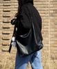 BYMOSS Leather Shoulder & Crossbody Bag Loose Fit - Black
