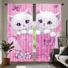 Cute Pink Cat Theme Print Drapes Room Darkening Window Curtains for Home Decor,Rod Pocket Blackout Curtains Bedroom