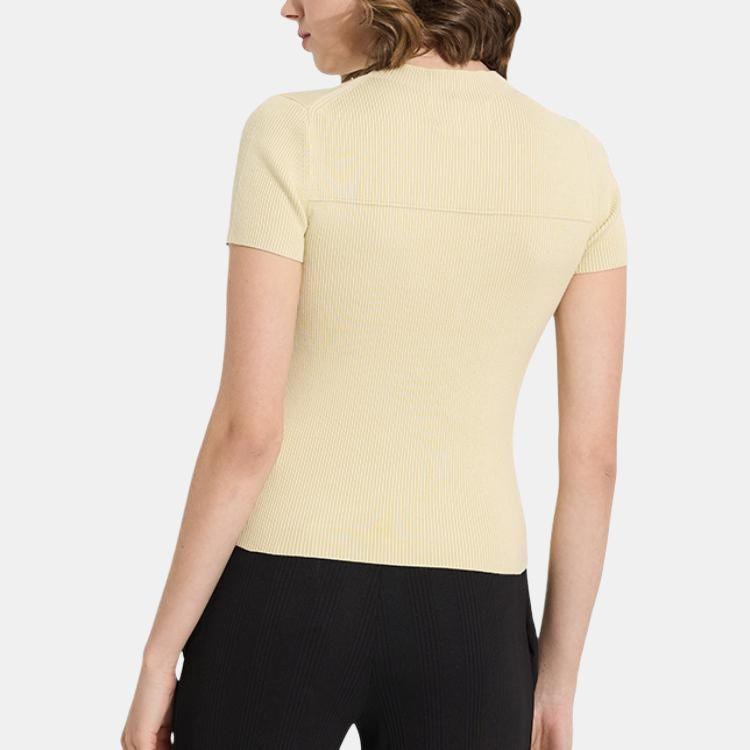 Calvin Klein Solid Color Stand Collar Pullover Short Sleeve T-Shirt Women Tops Beige J20J223148-LFU