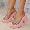 Summer New Arrival Fashion Sequined Strappy Sandals with Rhinestones Thick-Soled High-Heel Sandals Women's Outdoor Sandals