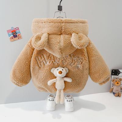 Baby Mädchen Jacke Winter Futter Plüsch Verdicken Warm Halten Oberbekleidung Kinder Cartoon Mit Kapuze Schneeanzug Senden Bären Puppe