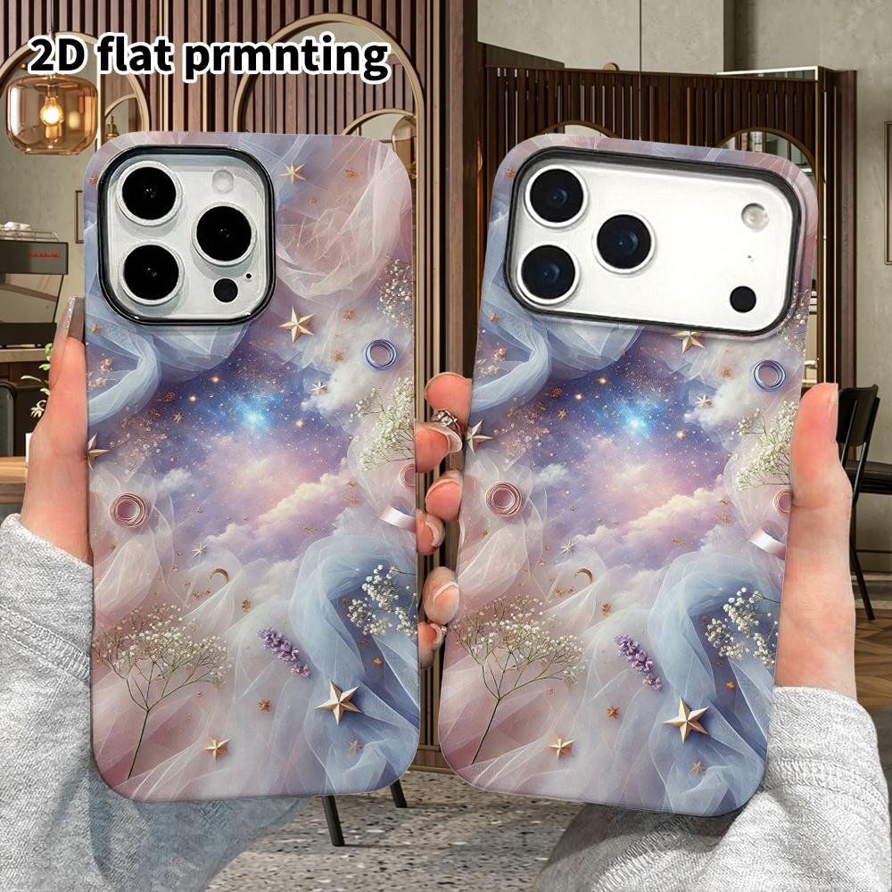 Phone Case: 2D Flat Design Suitable for iPhone 18 17 16 15 14 13 Pro Film Protective Case, Couple Style, Veil Starry Sky, Christmas and Halloween Gift