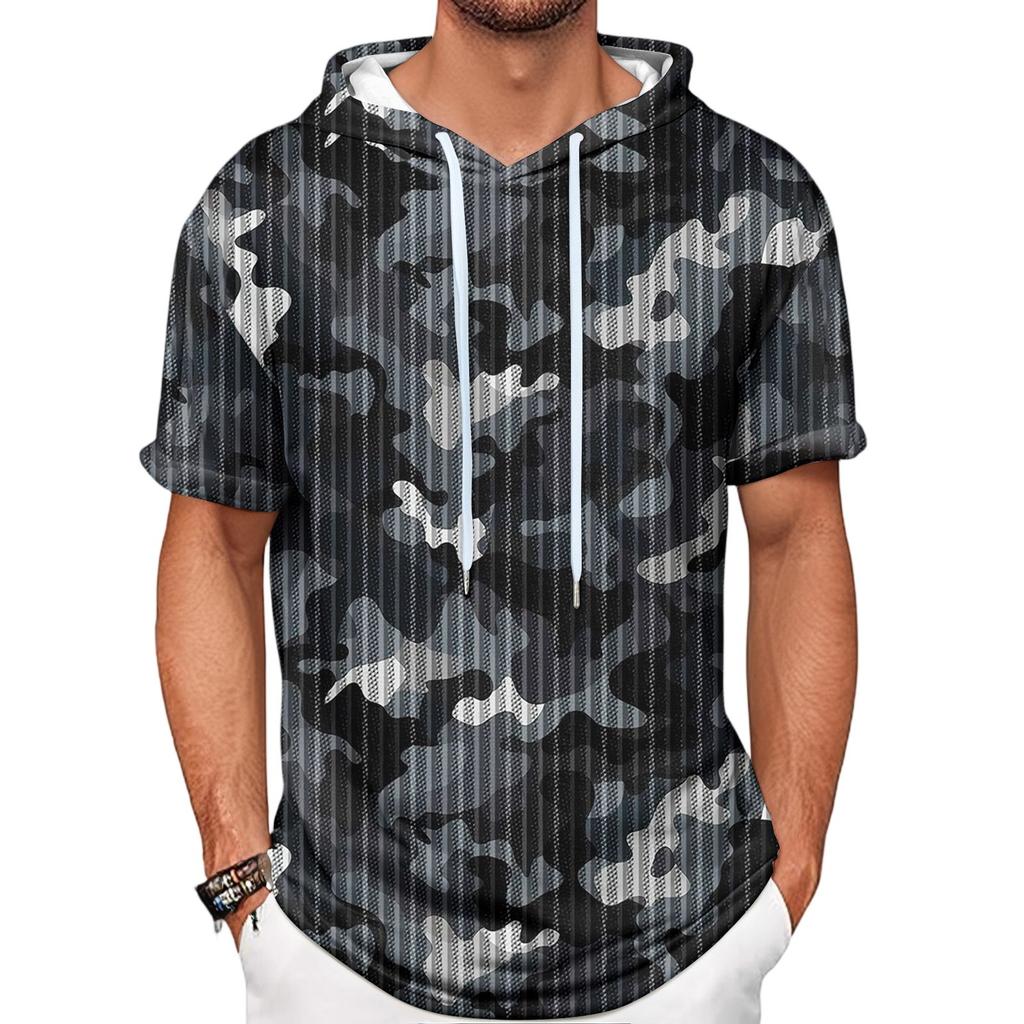 Gradient Print Men's Shirt Hooded Short-sleeved Hooded Spring And Summer Casual Daily Wear