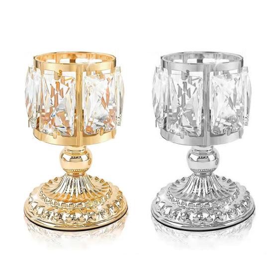 Faux Crystal Candle Holder European Style Candle Cup Shiny Tealight Holder Table Centerpiece for Home Wedding Party Decoration