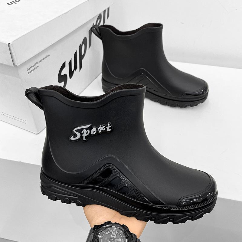 Neue Mode wasserdichte Schuhe Regenschuhe Herren Kurzschaft, rutschfeste dicksohlige Autowaschstiefel Wasserschuhe Herren