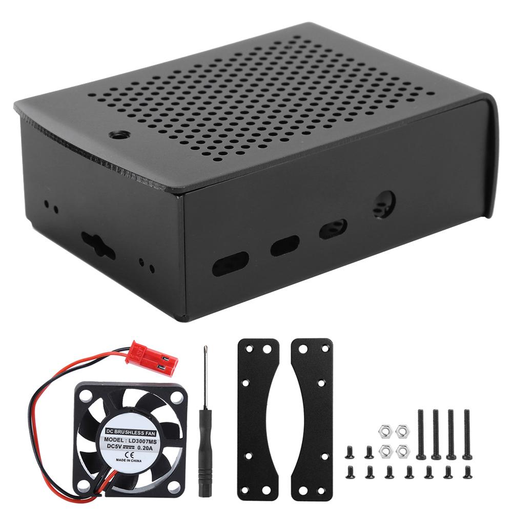 Aluminum Alloy Protective Case Cover Enclosure with Cooling Fan for Raspberry Pi 4B(Black Shell Aluminum Alloy Shell