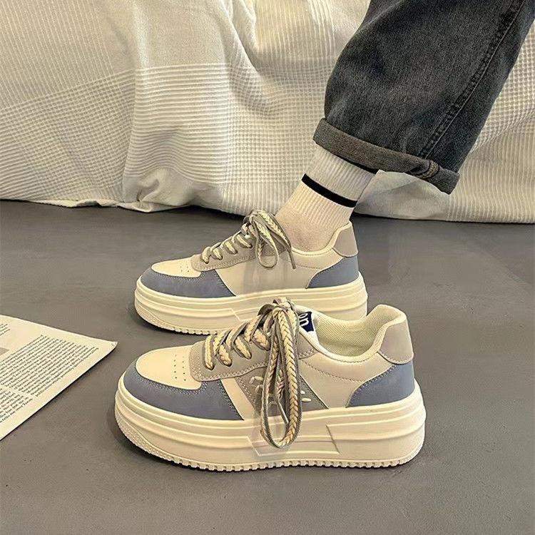 White Shoes for Women New Spring and Autumn Breathable All-Matching Casual Sports Thick Bottom Height Increasing Board Fashionable Shoes