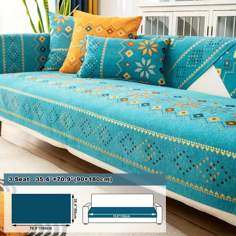 Sofa Cover Geometric Embroidery Sofa Slipcover Thick Plush Sofa Protector Cover Non Slip Couch Covers for Bedroom Office Living Room Home Decor
