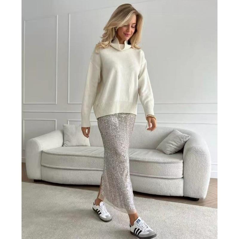 Women S Short High Neck Loose Knit Sweater Casual Autumn Winter Top