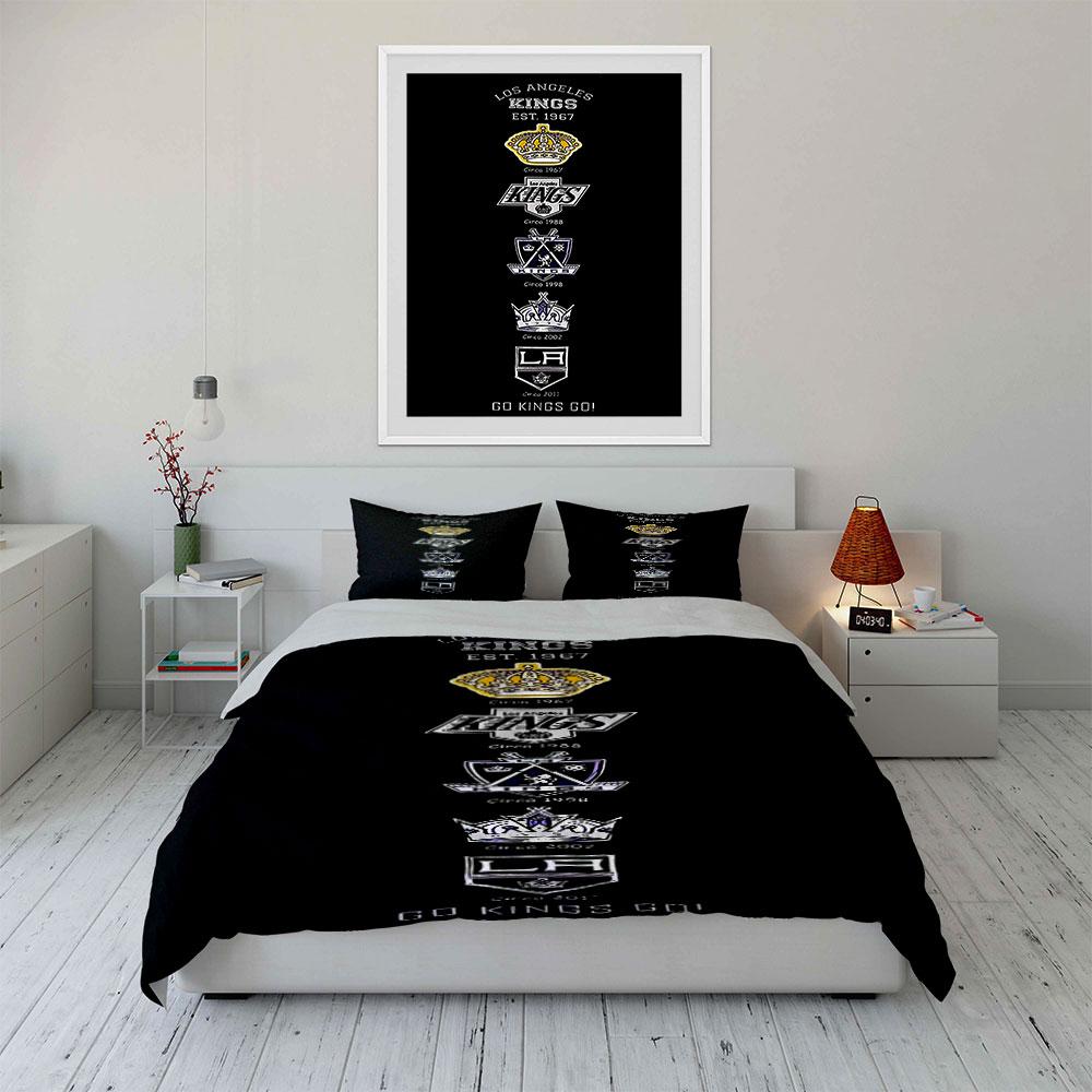 Los Angeles Kings Logo Evolution Design Print Bedding Set Duvet Cover Pillowcases (1* Duvet Cover 2* Pillowcases Do Not Include Comforter)