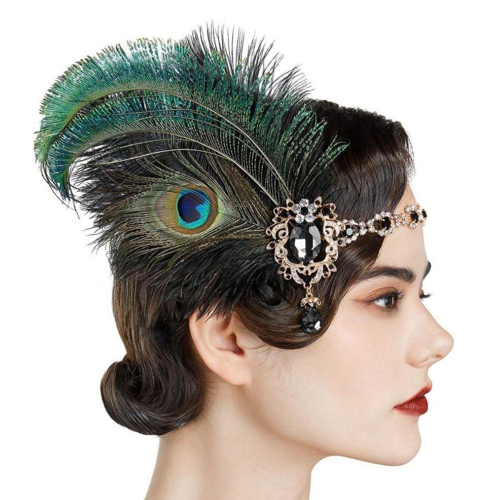 Křišťálová čelenka s peřím ve stylu Gatsby Vintage Maškarní čelenka do vlasů Doplňky do vlasů 20. let Dámské