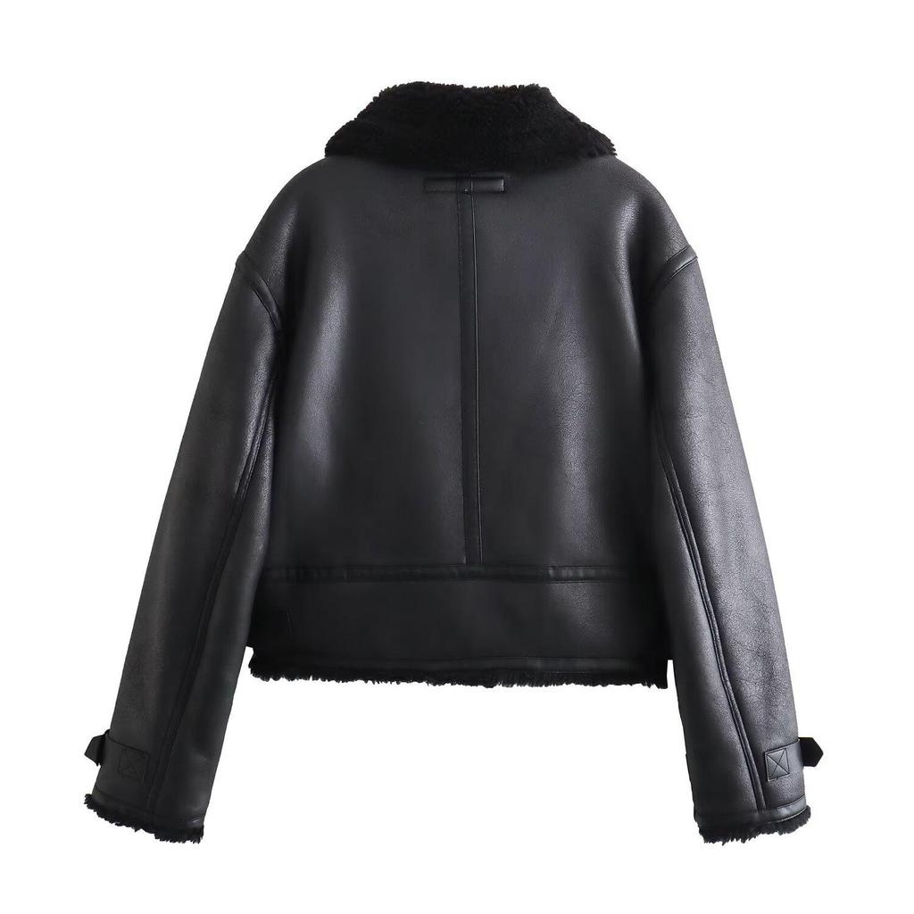 Double-Sided Thick Jacket with Zipper Accent: Turn-Down Collar European & American Women's Fashion