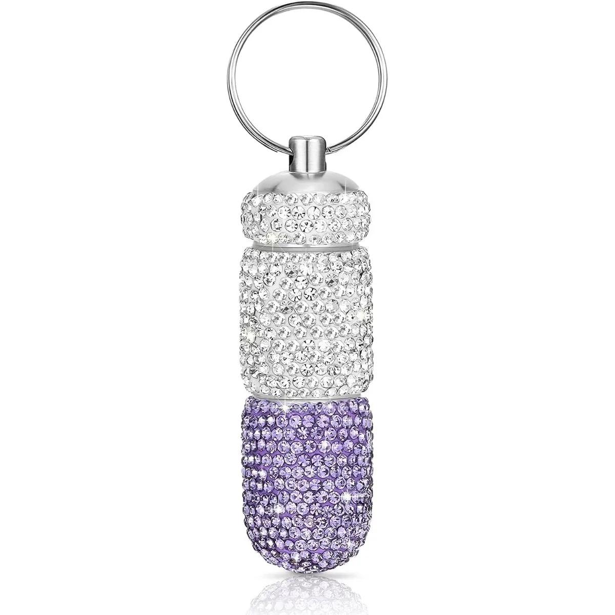 

2 Compartments Bling Pill Container Portable Pill Bottle Case Waterproof Travel Holder Storage with Keychain for Outdoor Camping