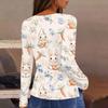 Women's Fashion Casual Slit Hem Round Neck Long Sleeve Loose Printed T-Shirt Ladies Top