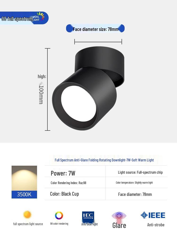 Adjustable Angle Surface-Mounted Downlight for Bedroom and Corridor