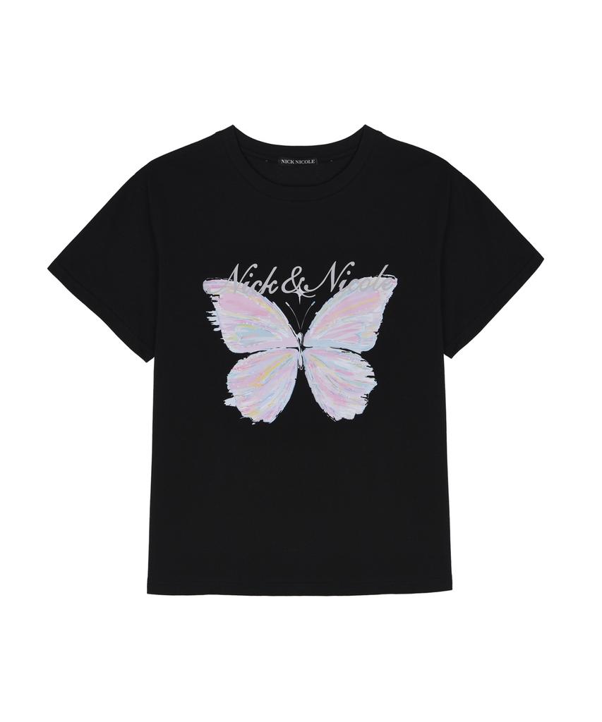 Nigaennikol Pastel Butterfly Graphic Top_Black