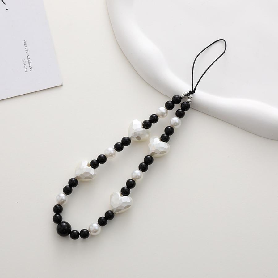 New Heart-Shaped Beaded Phone Chain, Wooden Heart Accessory, Anti-Drop and Anti-Loss Phone Case Pendant, Wristband