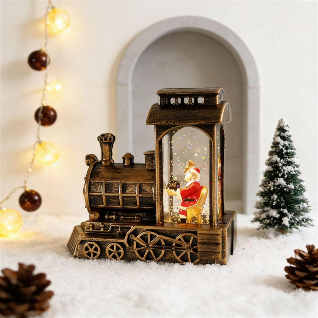 Christmas Snowflake Train Lantern Ornament - Water-Filled Luminous Desktop Decoration