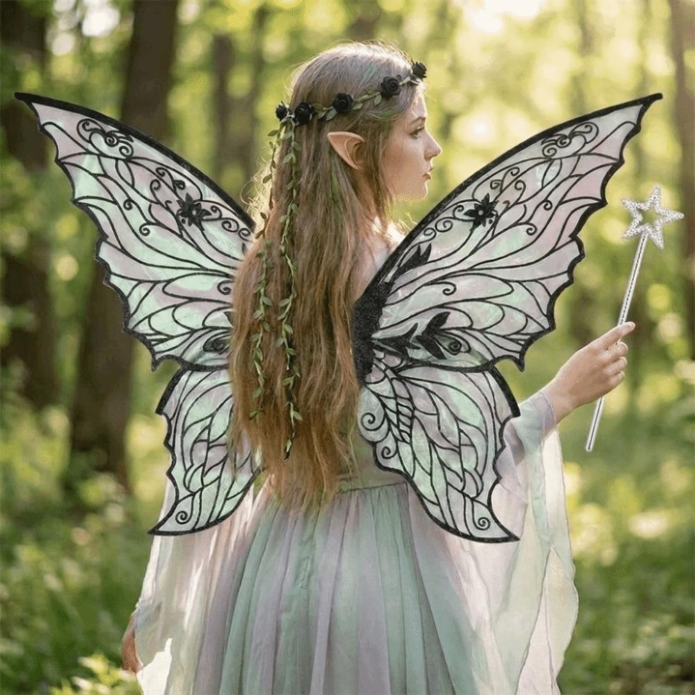 Sparkling Wings Wreath Elf Ear Set Foldable Fairy Cosplay Set Butterfly Wings Set  Themed Party