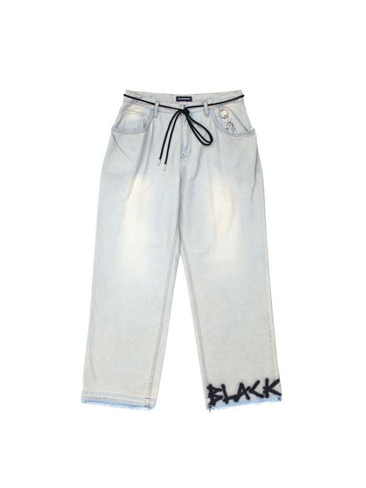 

BLACKBLOND BBD Ankle Sprayed Logo Key Ring Denim Pants (Vintage Light Blue) L