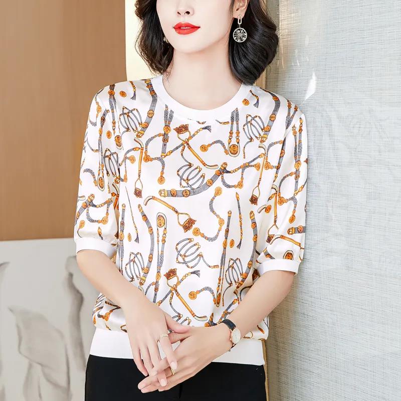 

Женский пуловер с принтом, футболка с круглым вырезом и половиной рукава, летний топ M белый