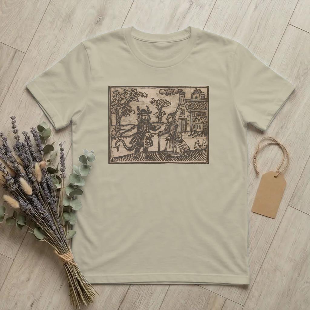 Unisex 18th Century European Woodcut Prints T Shirts Devil in Disguise Cotton Tops Funny Short Sleeve Round Neck Tees Gift TShirts
